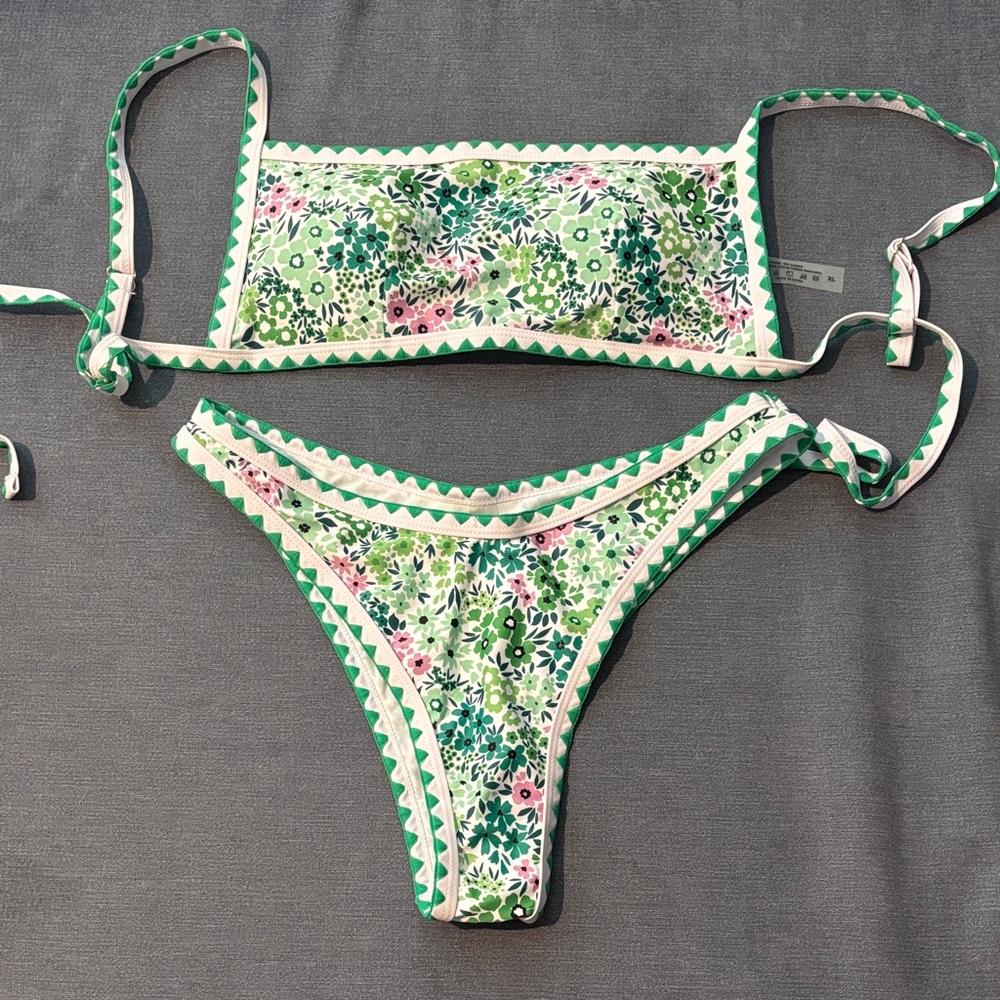 Green Floral Two-Piece Bikini Set